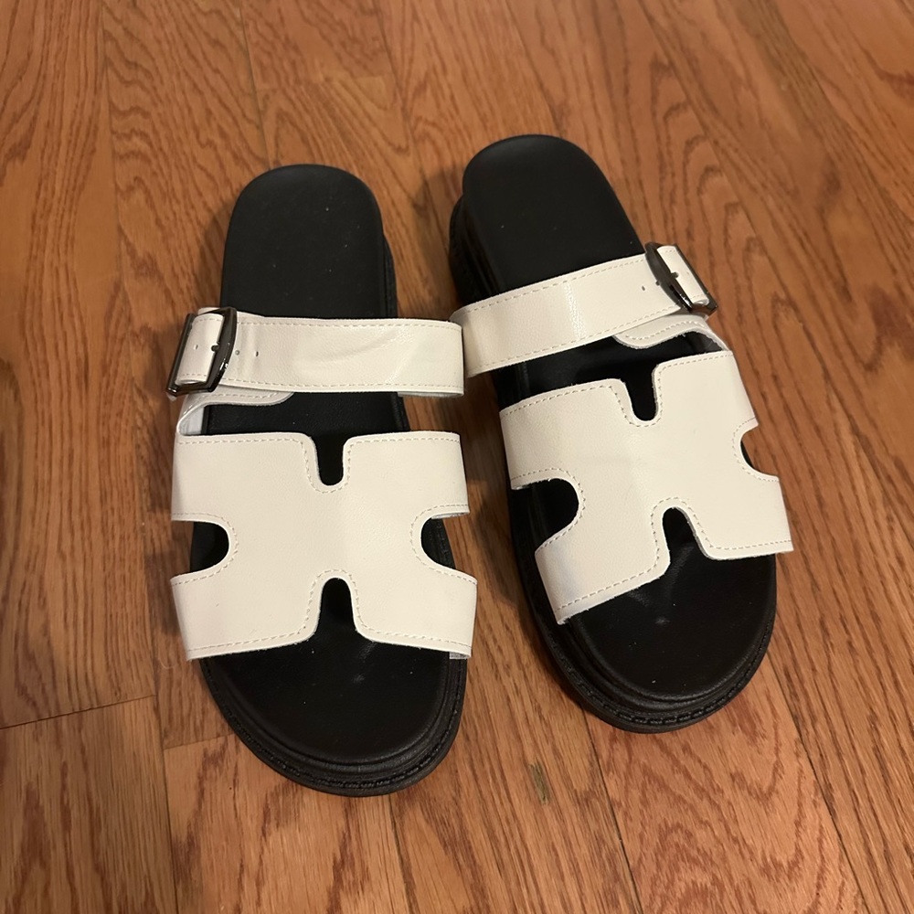 White and Black Slide Sandals